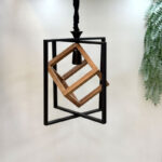 لوستر چوب فلز مدل مکعب در دو مستطیل تک لامپ